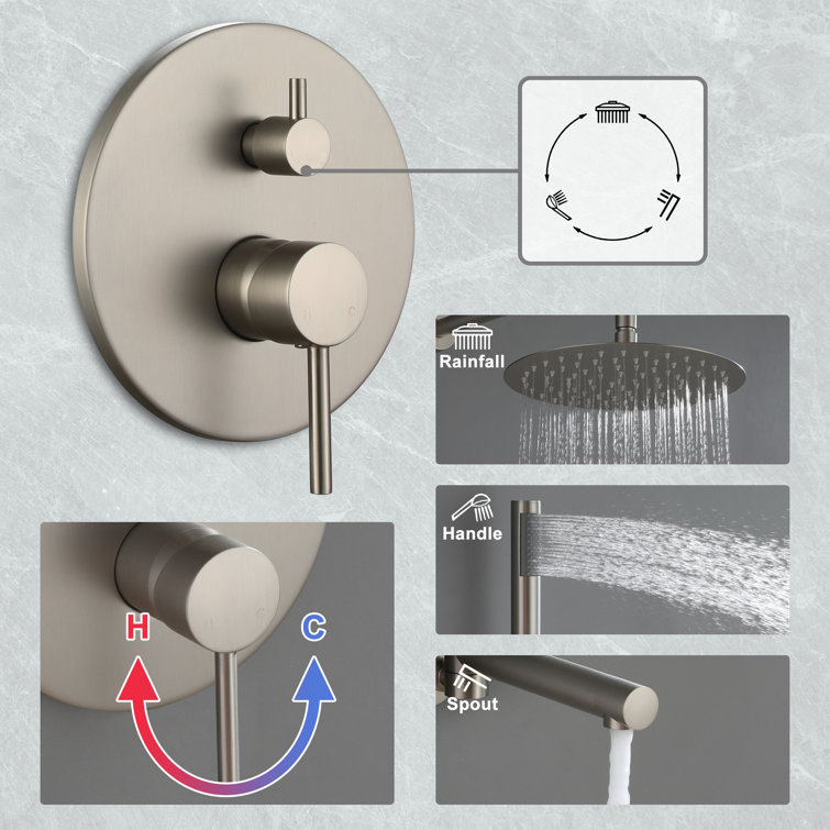 Brushed Nickel Dual Shower System with Handheld and Rain Shower Head