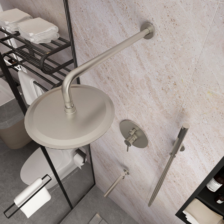 Brushed Nickel Dual Shower System with Handheld and Rain Shower Head