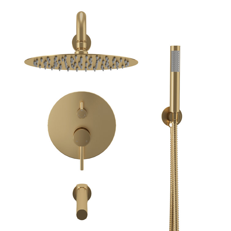 Brushed Gold Dual Rain Shower System with Handheld Spray