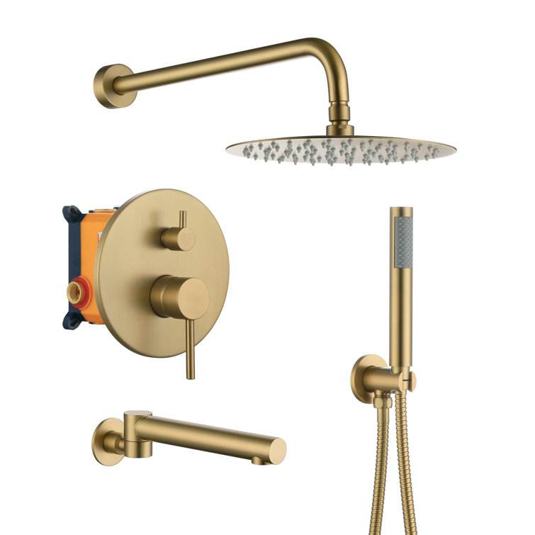 Brushed Gold Dual Rain Shower System with Handheld Spray