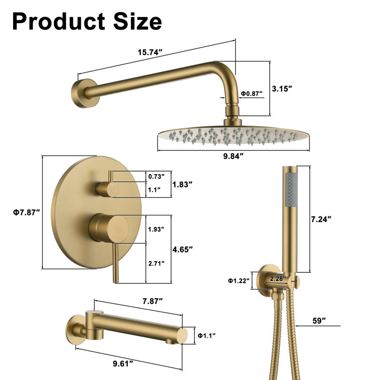 Brushed Gold Dual Rain Shower System with Handheld Spray