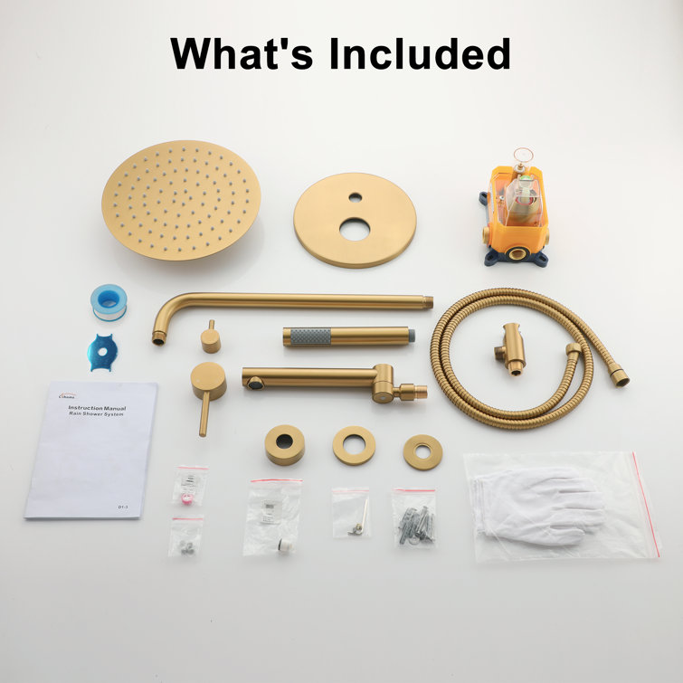 Brushed Gold Dual Rain Shower System with Handheld Spray