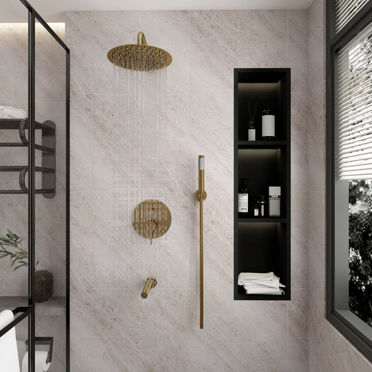Brushed Gold Dual Rain Shower System with Handheld Spray