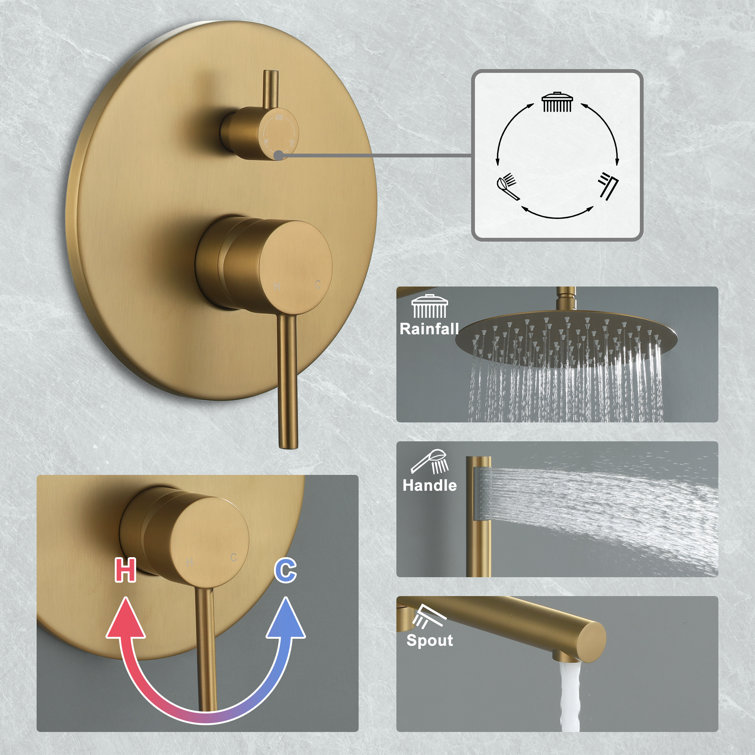 Brushed Gold Dual Rain Shower System with Handheld Spray