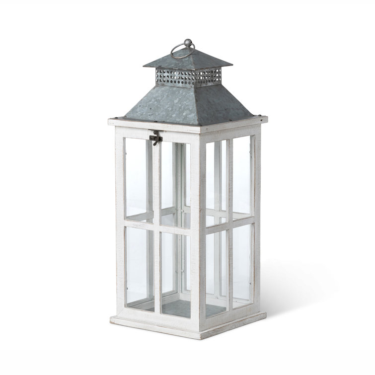 Coastal Whitewash Fir Wood Hanging Candle Lantern