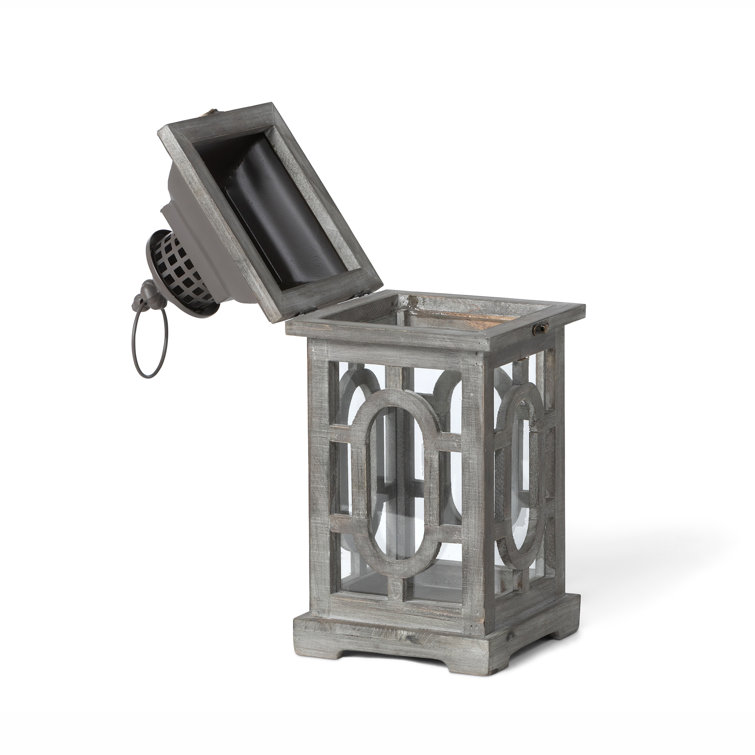 Gray Fir Wood and Iron Hanging Candle Lantern