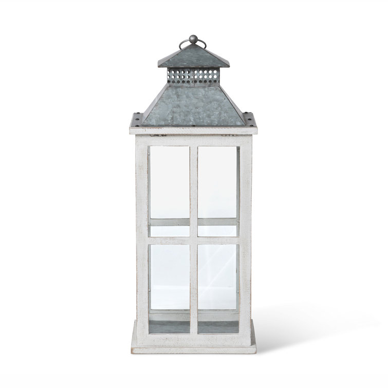 Coastal Whitewash Fir Wood Hanging Candle Lantern
