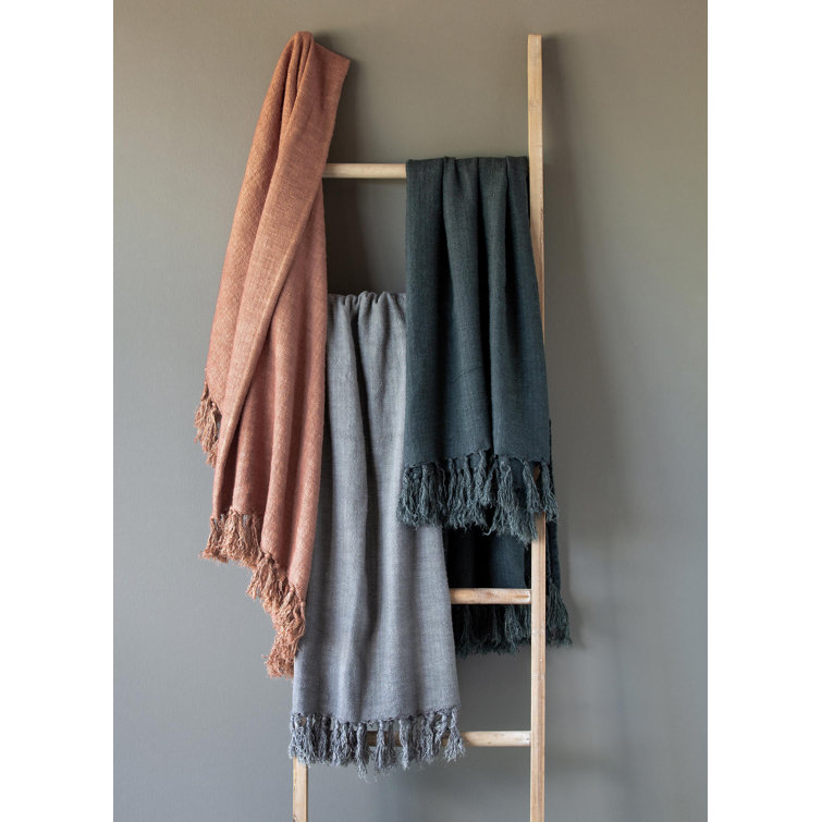 Faded Coral Cotton-Linen Blend Tasseled Throw Blanket