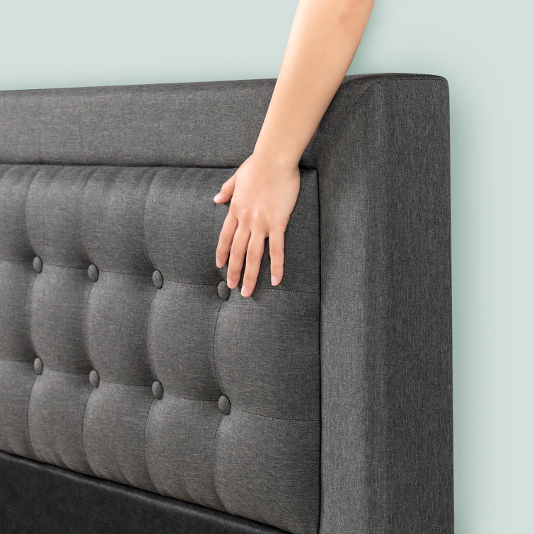 Dark Grey Queen Upholstered Platform Bed with Tufted Headboard
