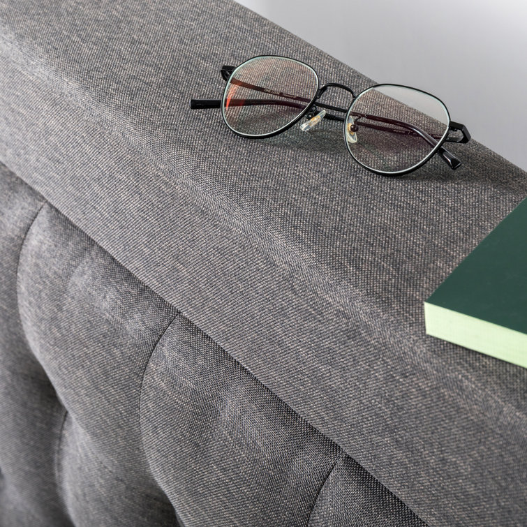 Dark Grey Queen Upholstered Platform Bed with Tufted Headboard