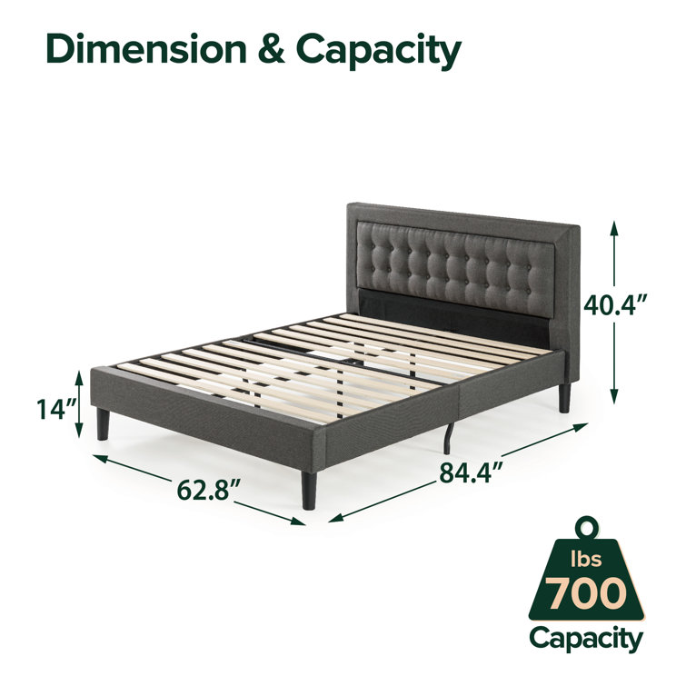 Dark Grey Queen Upholstered Platform Bed with Tufted Headboard
