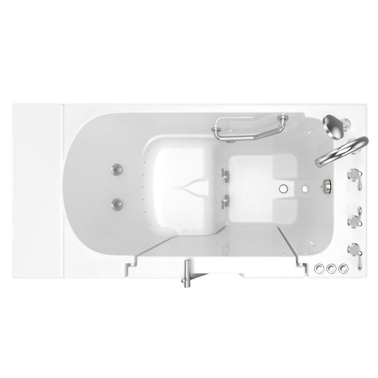 52'' x 30'' White Fiberglass Walk-In Bathtub with Chrome Faucet
