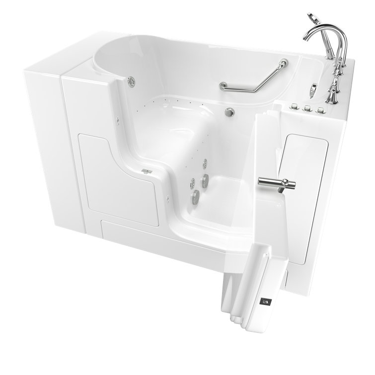 52'' x 30'' White Fiberglass Walk-In Bathtub with Chrome Faucet