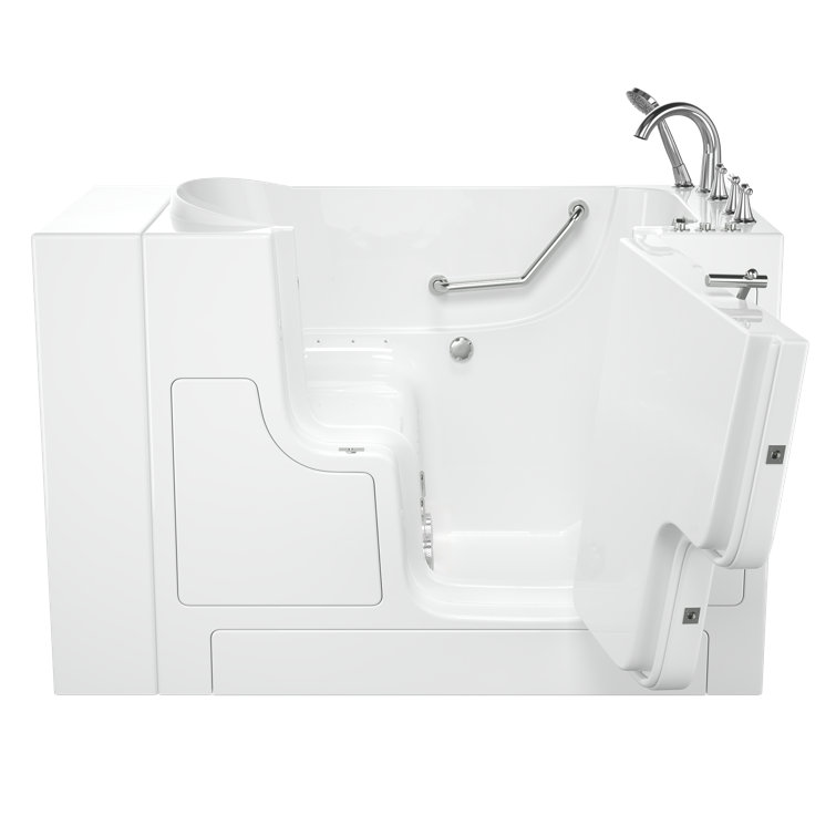 52'' x 30'' White Fiberglass Walk-In Bathtub with Chrome Faucet