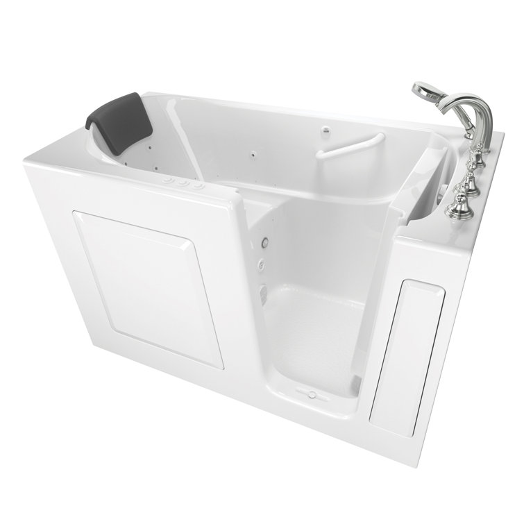 60'' White Fiberglass Walk-In Bathtub with Chrome Faucet