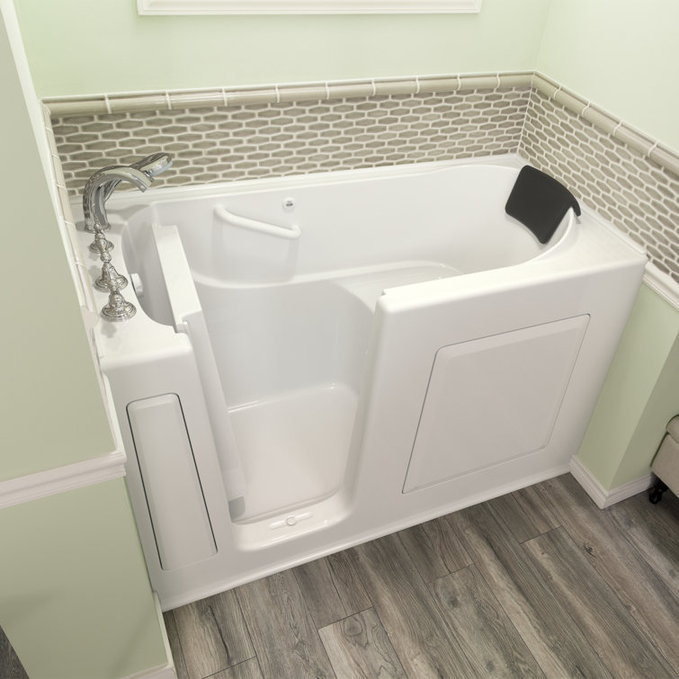 White Rectangular Walk-In Soaking Fiberglass Bathtub with Faucet
