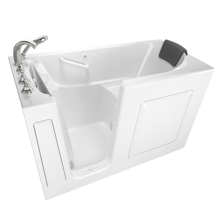 White Rectangular Walk-In Soaking Fiberglass Bathtub with Faucet