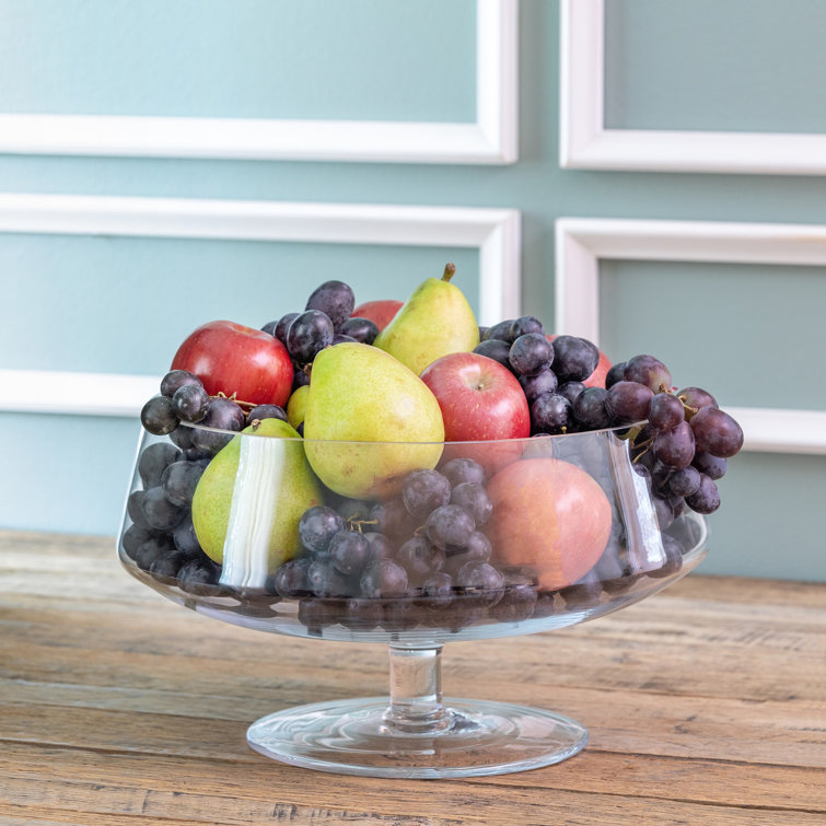 Handcrafted Clear Glass Stemmed Low Bowl
