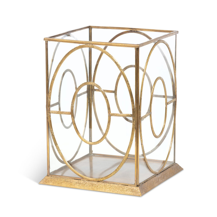 Elegant Brass and Glass Geometric Hurricane Lantern