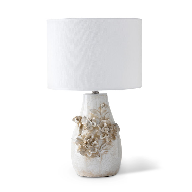 Rose de Jardin White Ceramic Table Lamp with Linen Shade