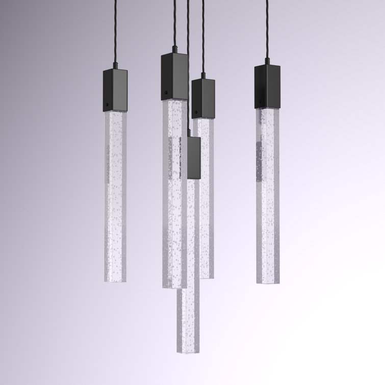 Adjustable Modern Black Metal & Crystal LED Pendant Light