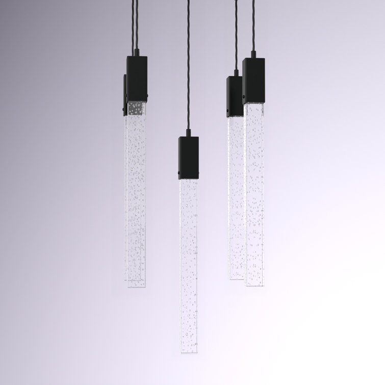 Adjustable Modern Black Metal & Crystal LED Pendant Light