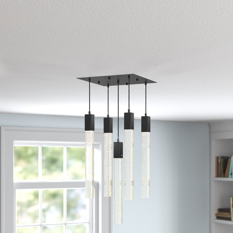 Adjustable Modern Black Metal & Crystal LED Pendant Light