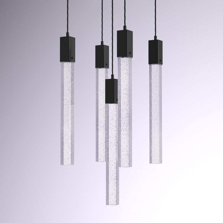 Adjustable Modern Black Metal & Crystal LED Pendant Light