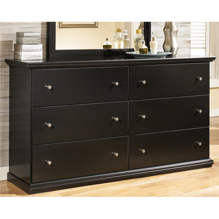 Black Contemporary 6-Drawer Dresser with Pewter Hardware