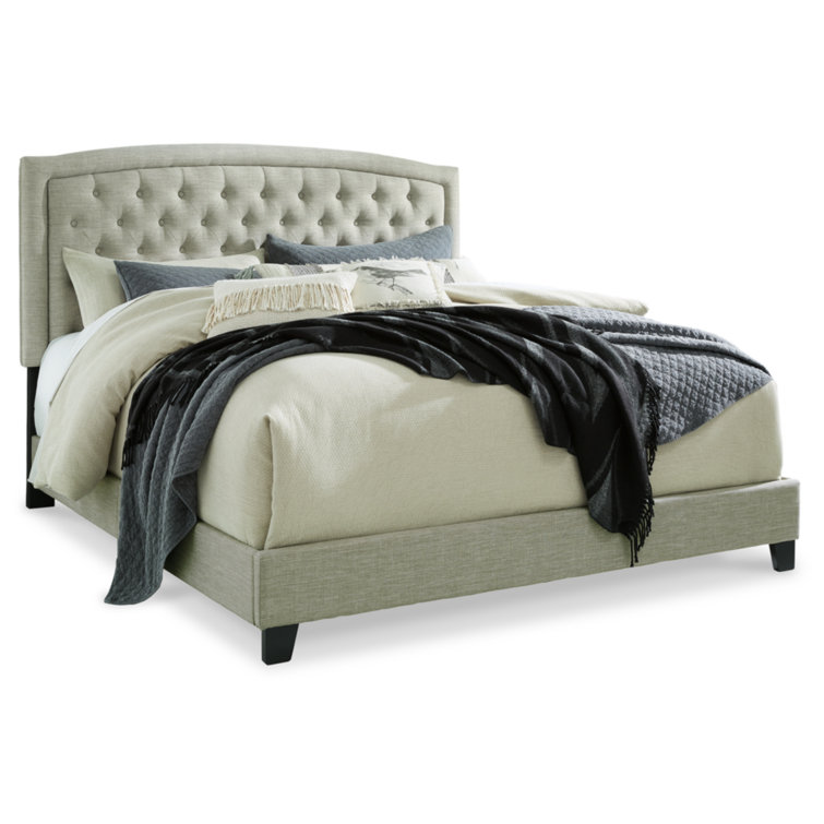 Transitional Queen Upholstered Bed with Tufted Headboard, Gray