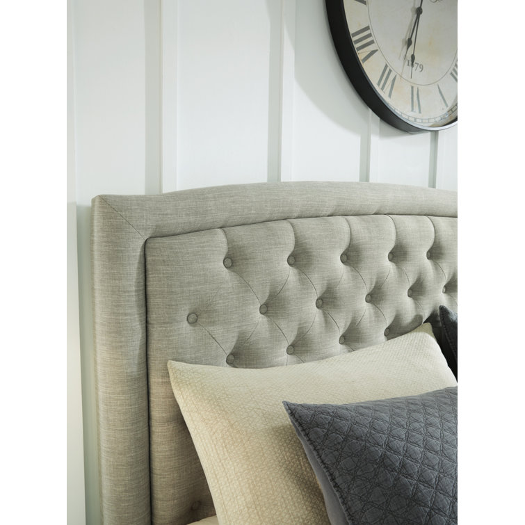 Transitional Queen Upholstered Bed with Tufted Headboard, Gray