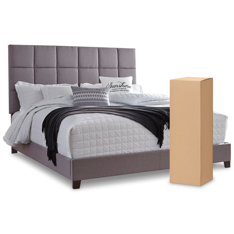 Contemporary Gray King-Sized Bed with Tufted Faux Leather Headboard
