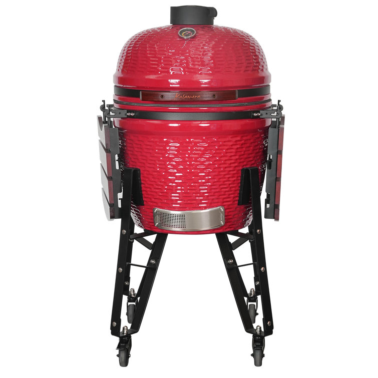 Kalamera 18'' Red Ceramic Kamado Charcoal Grill with Folding Shelves