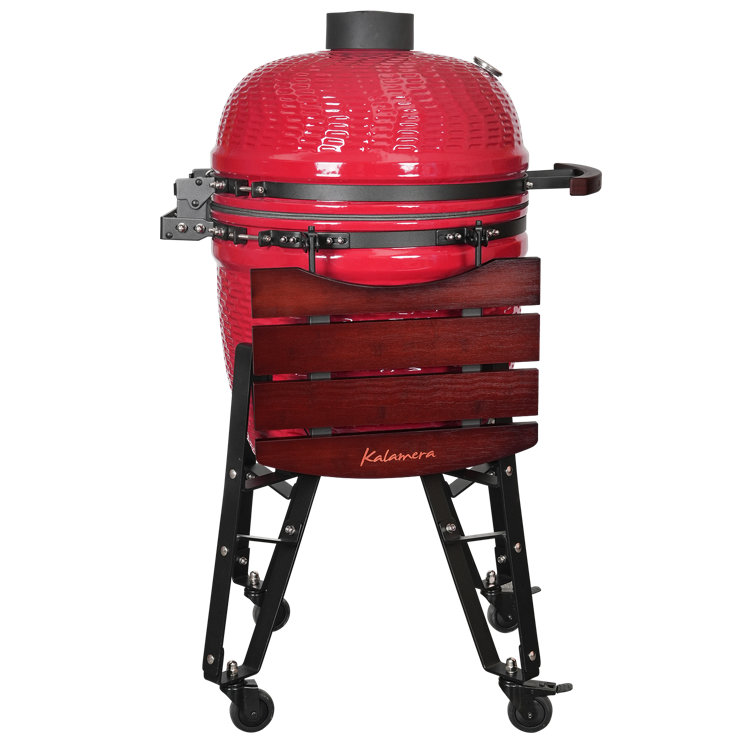 Kalamera 18'' Red Ceramic Kamado Charcoal Grill with Folding Shelves