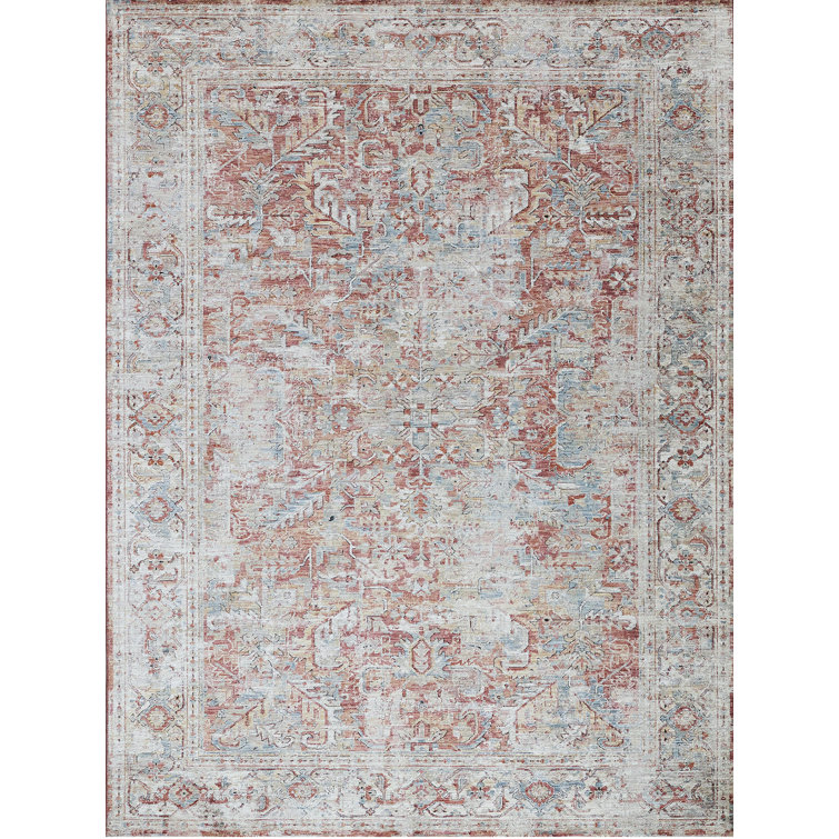Handmade Rectangular Rust and Beige Synthetic Area Rug