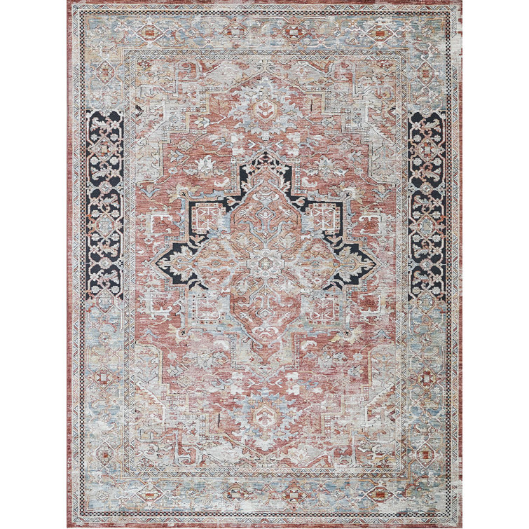 Antique Loom Rectangular Black and Rust Synthetic Area Rug