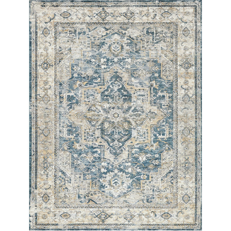 Antique Loom Blue and Beige 10' x 14' Synthetic Area Rug
