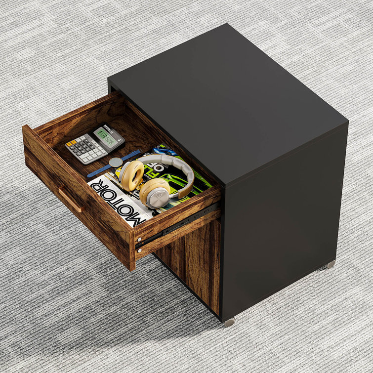 71'' Rustic Brown and Black L-Shaped Desk with Mobile File Cabinet