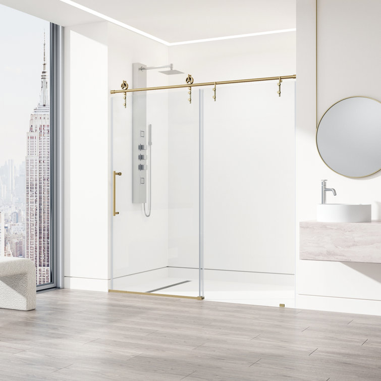 Hamilton Matte Brushed Gold Frameless Sliding Shower Door with Clear Glass