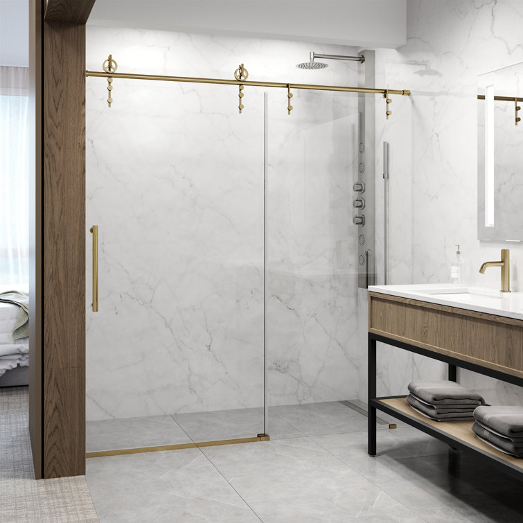 Hamilton Matte Brushed Gold Frameless Sliding Shower Door with Clear Glass