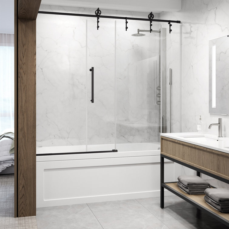 Hamilton 60" Matte Black Frameless Sliding Tub Door with Clear Glass