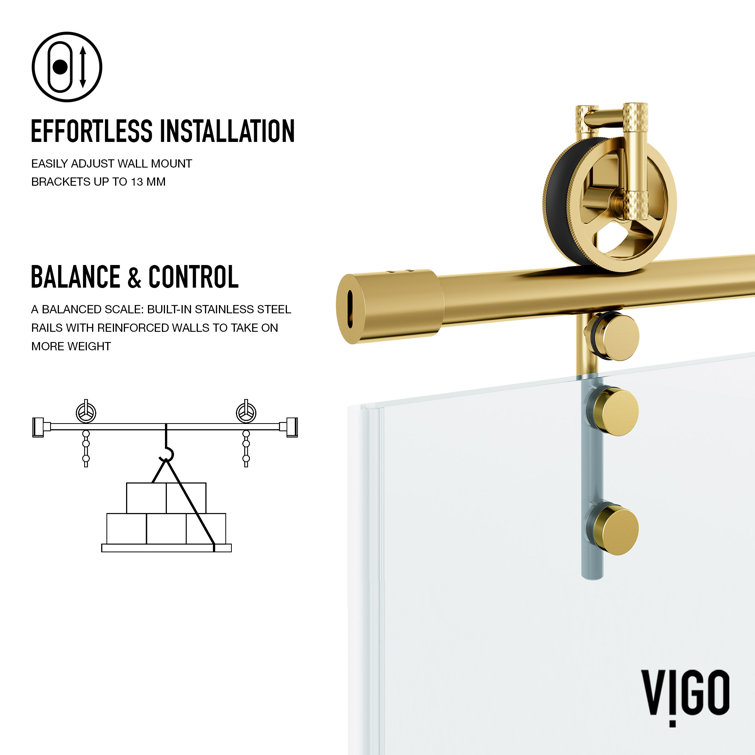 Hamilton Matte Brushed Gold Frameless Sliding Shower Door with Clear Glass