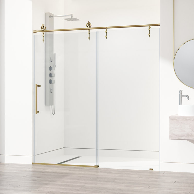 Hamilton Matte Brushed Gold Frameless Sliding Shower Door with Clear Glass