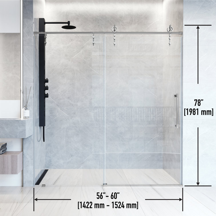 Hamilton 56-60" Chrome Frameless Sliding Shower Door with Clear Glass