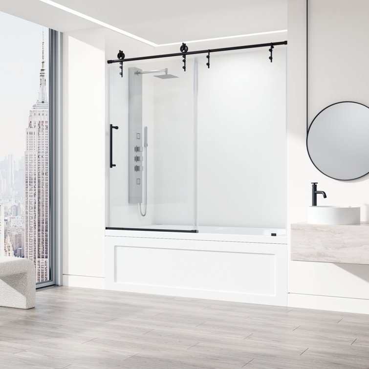 Hamilton 60" Matte Black Frameless Sliding Tub Door with Clear Glass