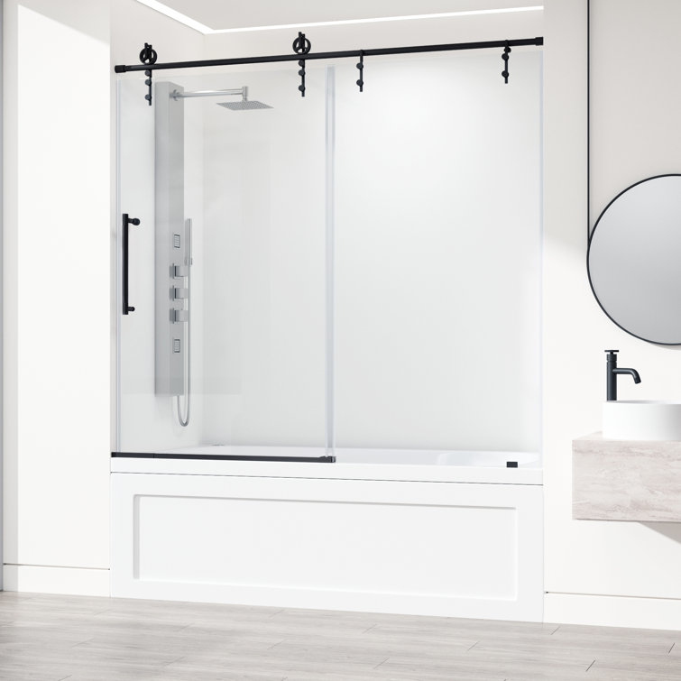 Hamilton 60" Matte Black Frameless Sliding Tub Door with Clear Glass