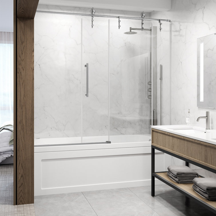 Hamilton 60" Chrome Frameless Sliding Tub Door with Clear Glass