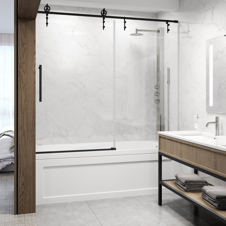 Hamilton 60" Matte Black Frameless Sliding Tub Door with Clear Glass