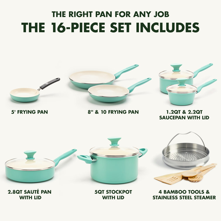 Turquoise Aluminum Non-Stick 16-Piece Cookware Set