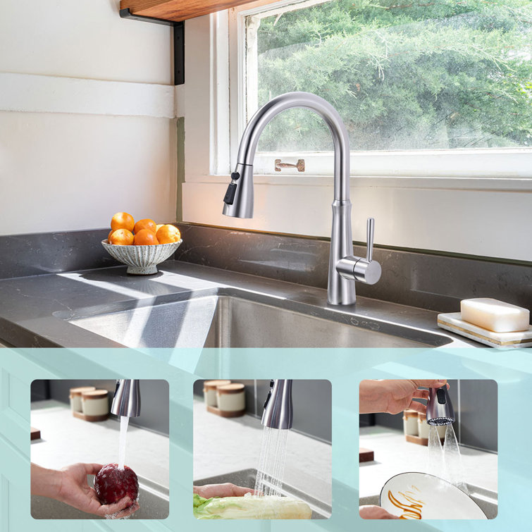 Brushed Nickel 3-Function Kitchen Faucet Spray Head with 9 Adapters